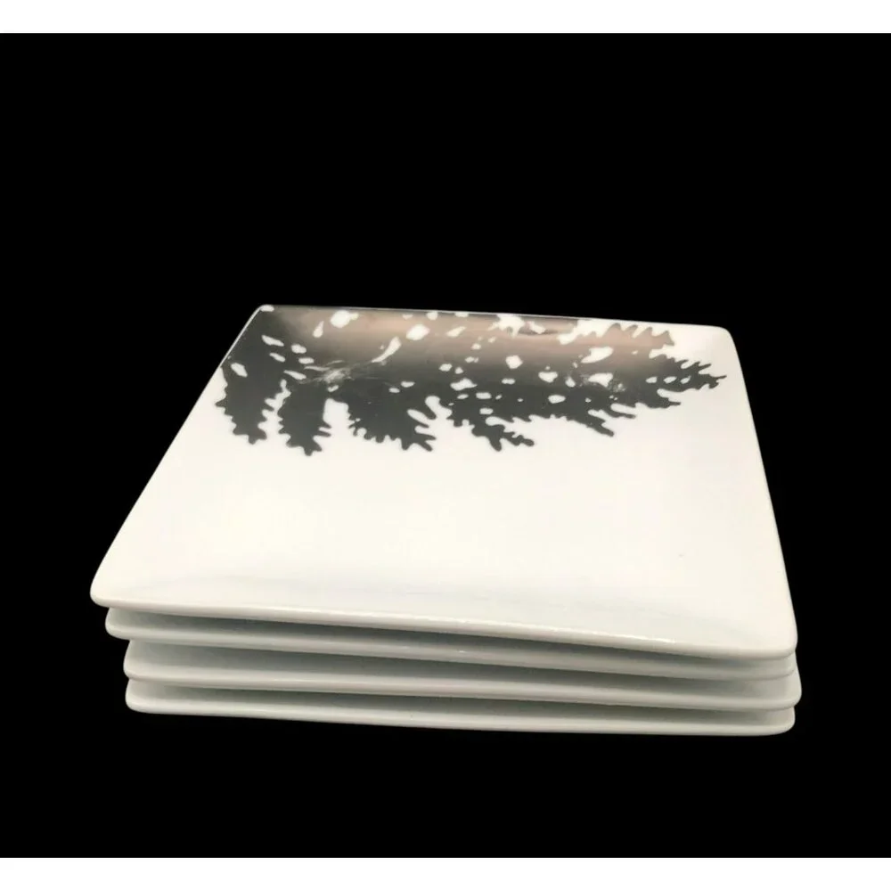 Set Of 4 West Elm Silver & White Ceramic Appetizer/Salad Plates 6